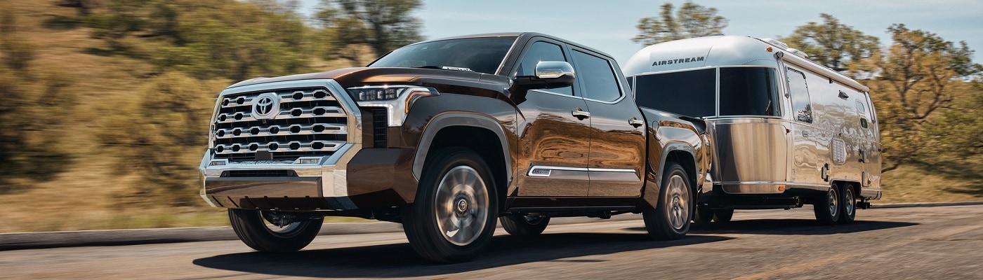 Brown Toyota Tundra Limited pulling an Airstream
