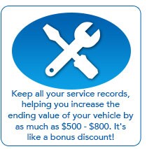 Keep all of your service records increasing the end value of your vehicle!