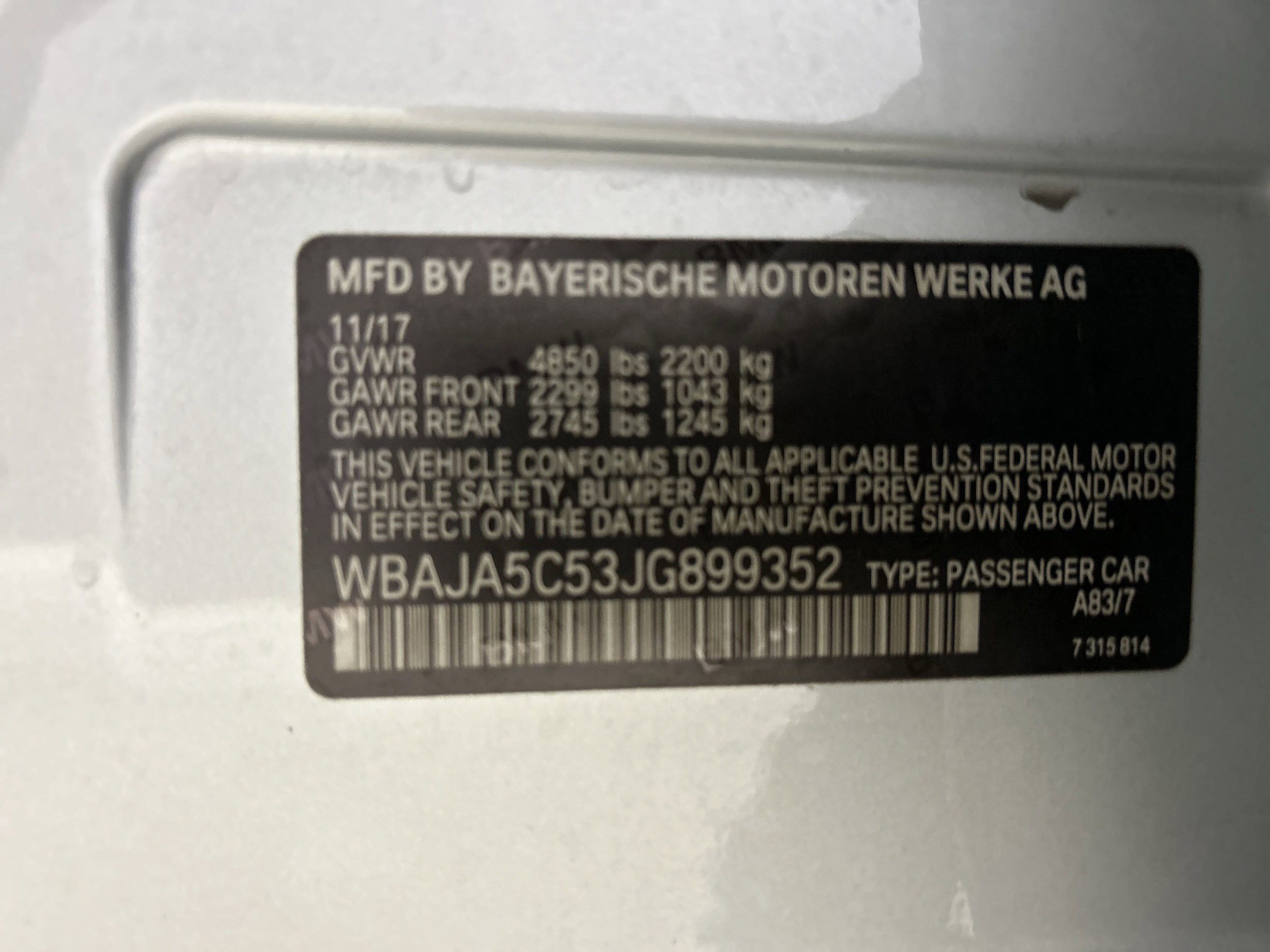 Used 2018 BMW 5 Series 530i with VIN WBAJA5C53JG899352 for sale in Charlotte, NC
