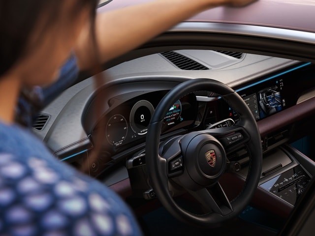 Porsche Macan Electric interior interior view of Macan Electric steering wheel