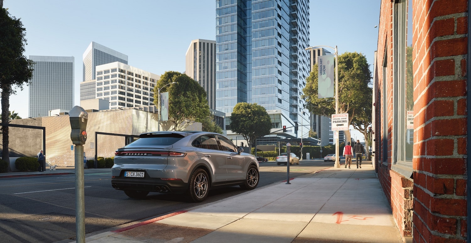 Porsche Cayenne Coupe Grey Porsche Cayenne Coupe parked on a city street