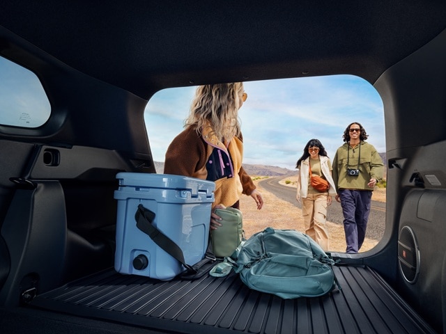 The interior of a Corolla Cross Hybrid from the trunk