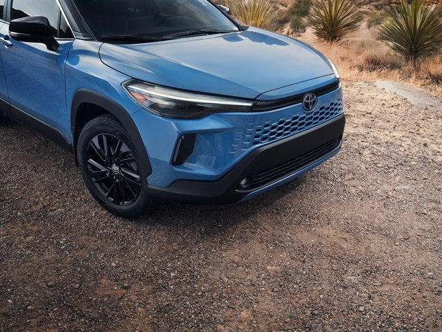 Blue Corolla Cross Hybrid front end