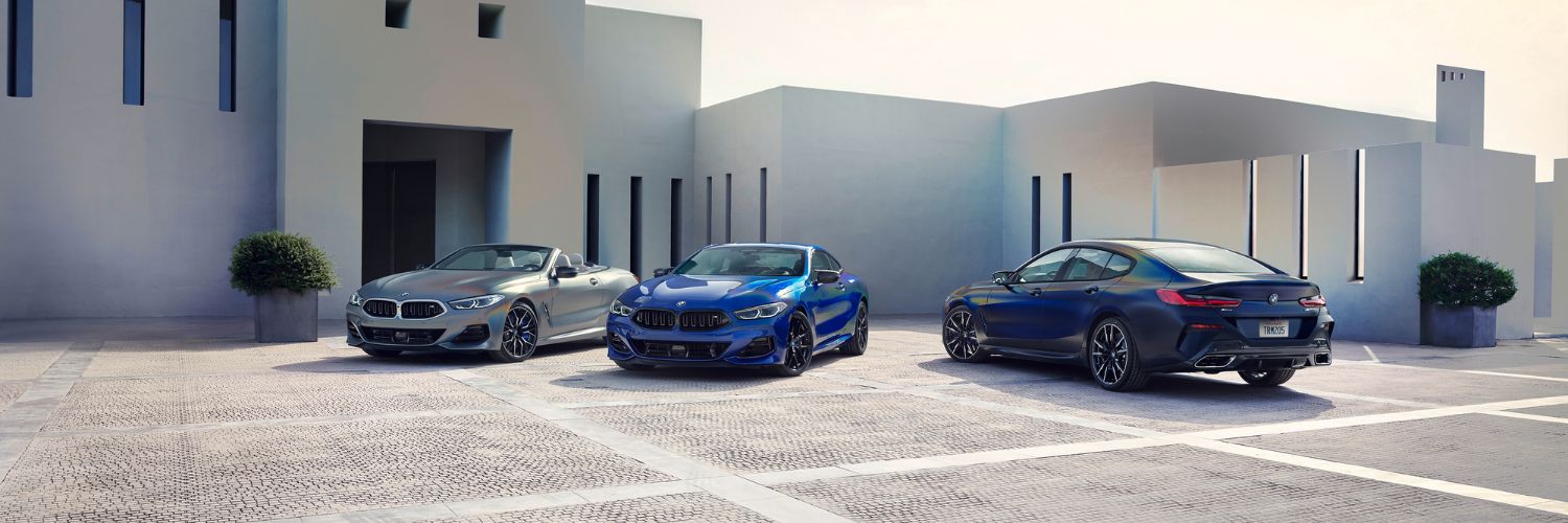 2025 BMW 8 Series pack shot showing three different vehicles