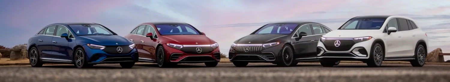 Mercedes-Benz EV Model Lineup parked in a dry climate
