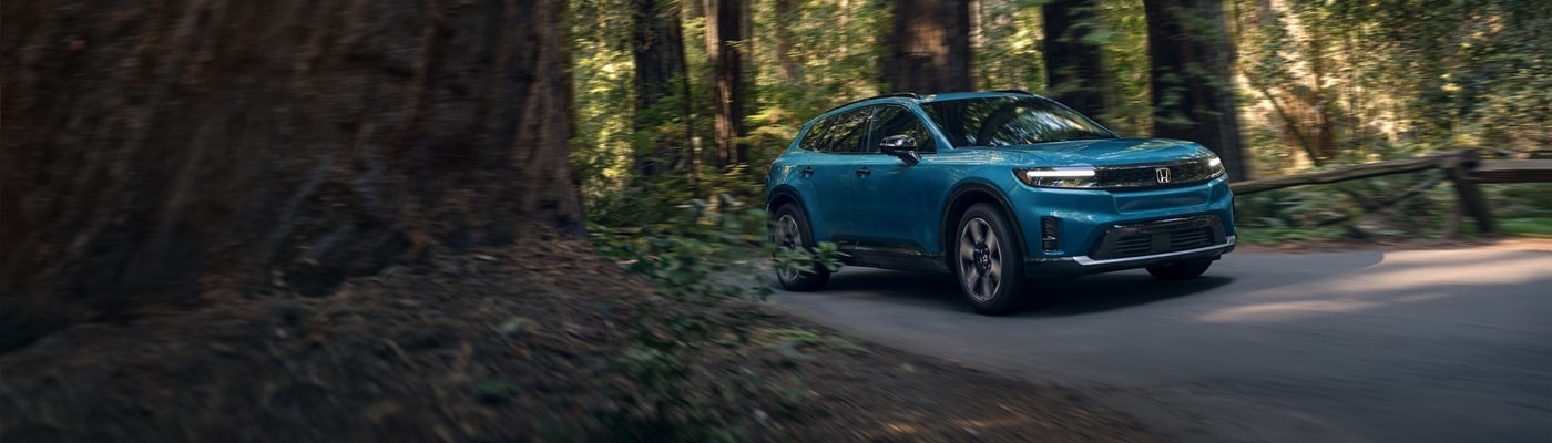 Honda Prologue Elite driving thru a forest