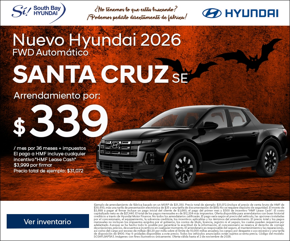 Ofertas en Hyundai Santa Cruz. Equipo Sí en South Bay Hyundai. Hablamos tu idioma