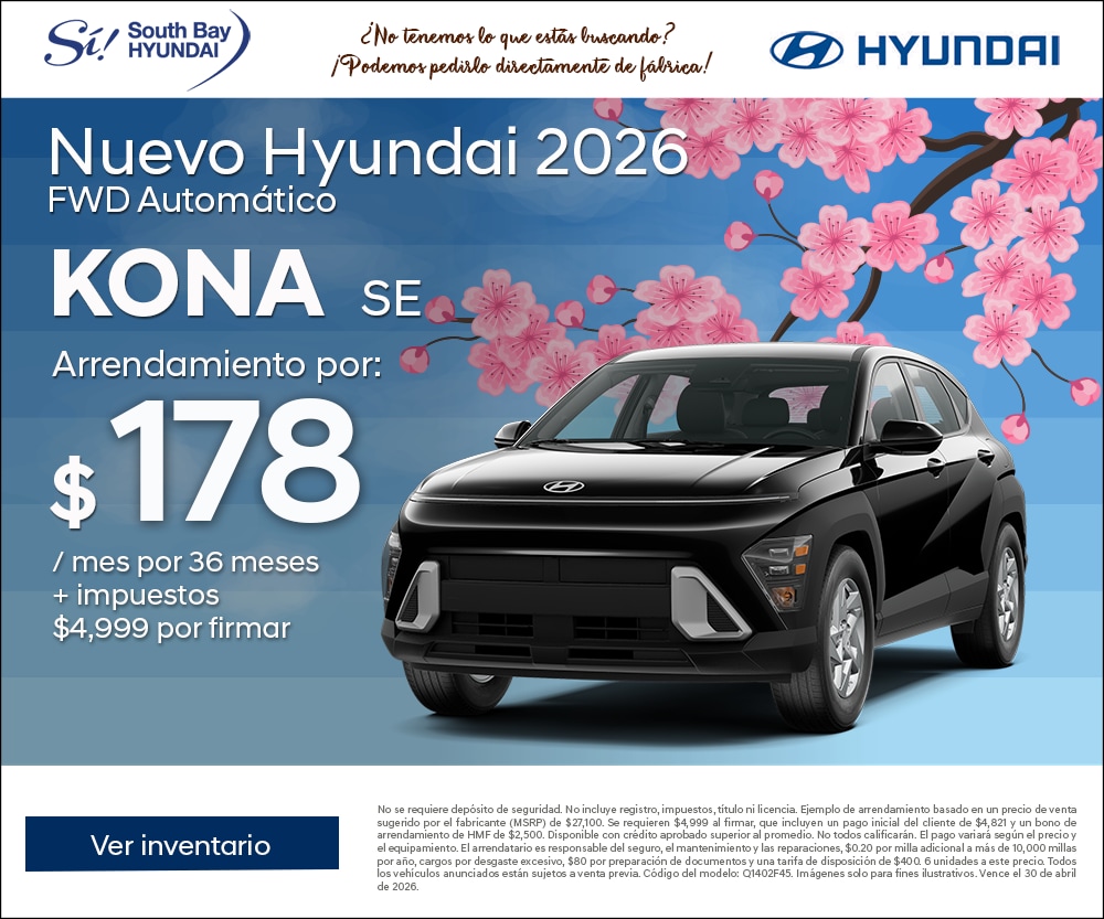 Ofertas en Hyundai Kona. Equipo Sí en South Bay Hyundai. Hablamos tu idioma