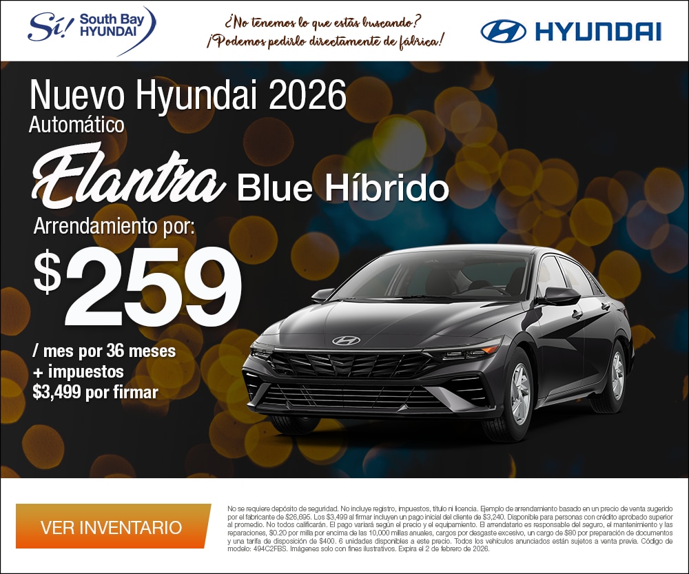 Ofertas en Hyundai Elantra Blue. Equipo Sí en South Bay Hyundai. Hablamos tu idioma