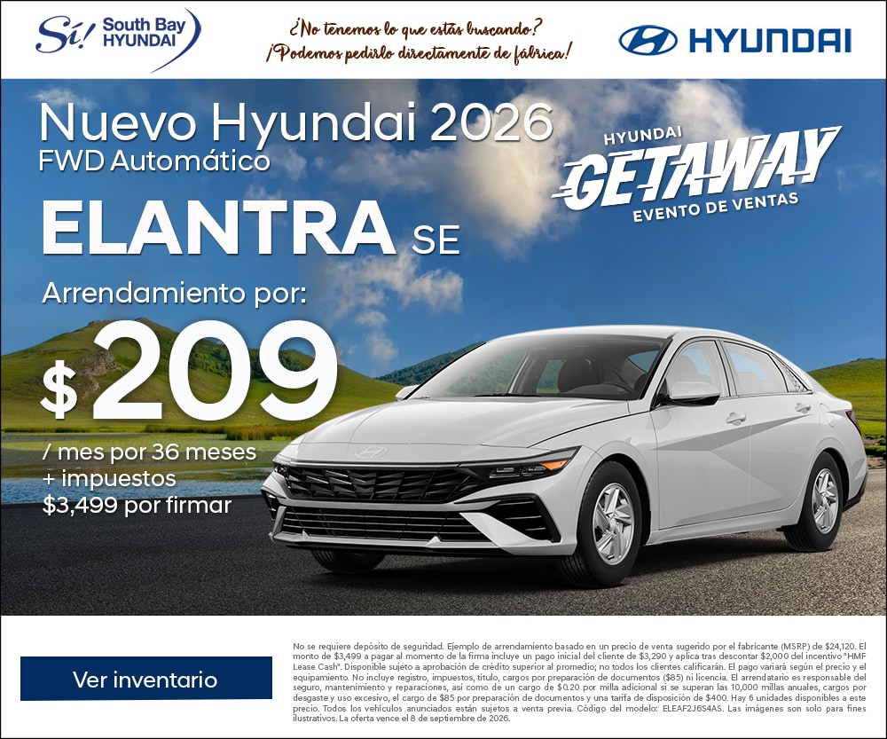 Ofertas en Hyundai Elantra. Equipo Sí en South Bay Hyundai. Hablamos tu idioma