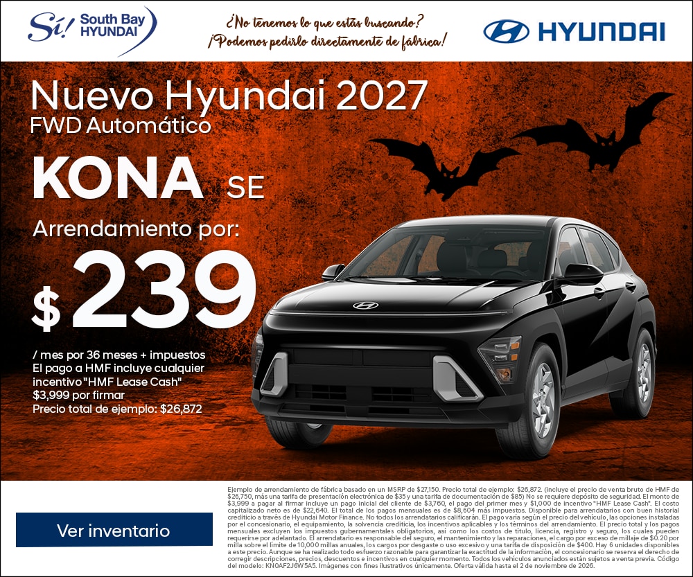 Ofertas en Hyundai Kona. Equipo Sí en South Bay Hyundai. Hablamos tu idioma