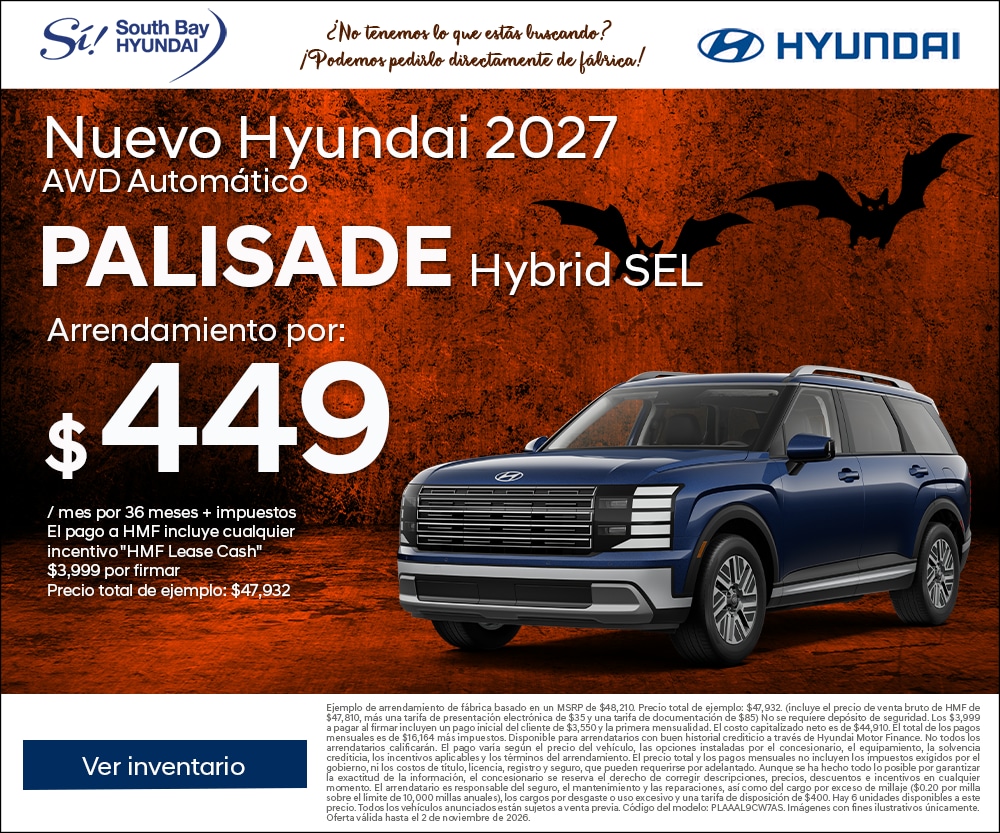 Ofertas en Hyundai Palisade. Equipo Sí en South Bay Hyundai. Hablamos tu idioma