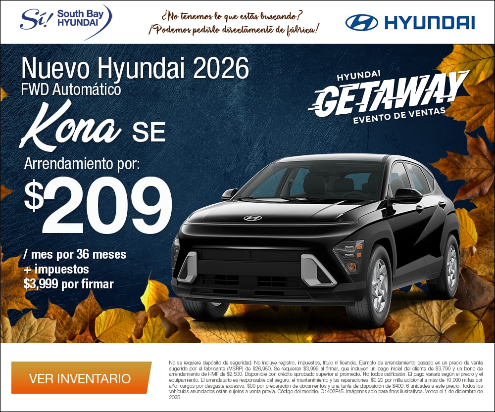 SBH_RTG_300x250_Spanish-2025-11-Kona.png Ofertas en Hyundai Kona. Equipo Sí en South Bay Hyundai. Hablamos tu idioma