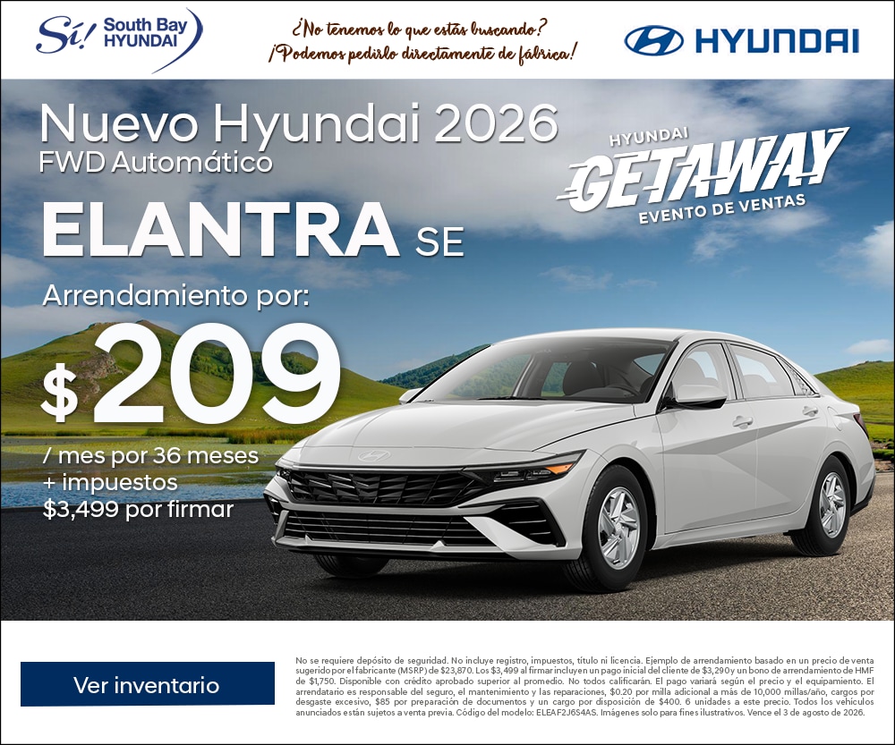 Ofertas en Hyundai Elantra. Equipo Sí en South Bay Hyundai. Hablamos tu idioma