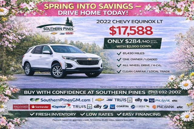 Used 2022 Chevrolet Equinox LT with VIN 2GNAXKEV7N6115006 for sale in Southern Pines, NC