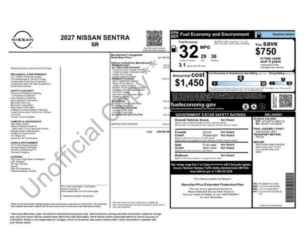 New 2027 Nissan Sentra SR Sedan