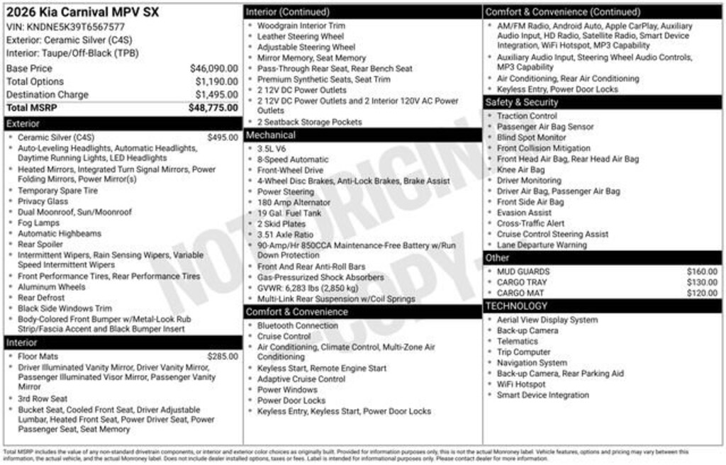 New 2026 Kia Carnival SX Van Passenger Van