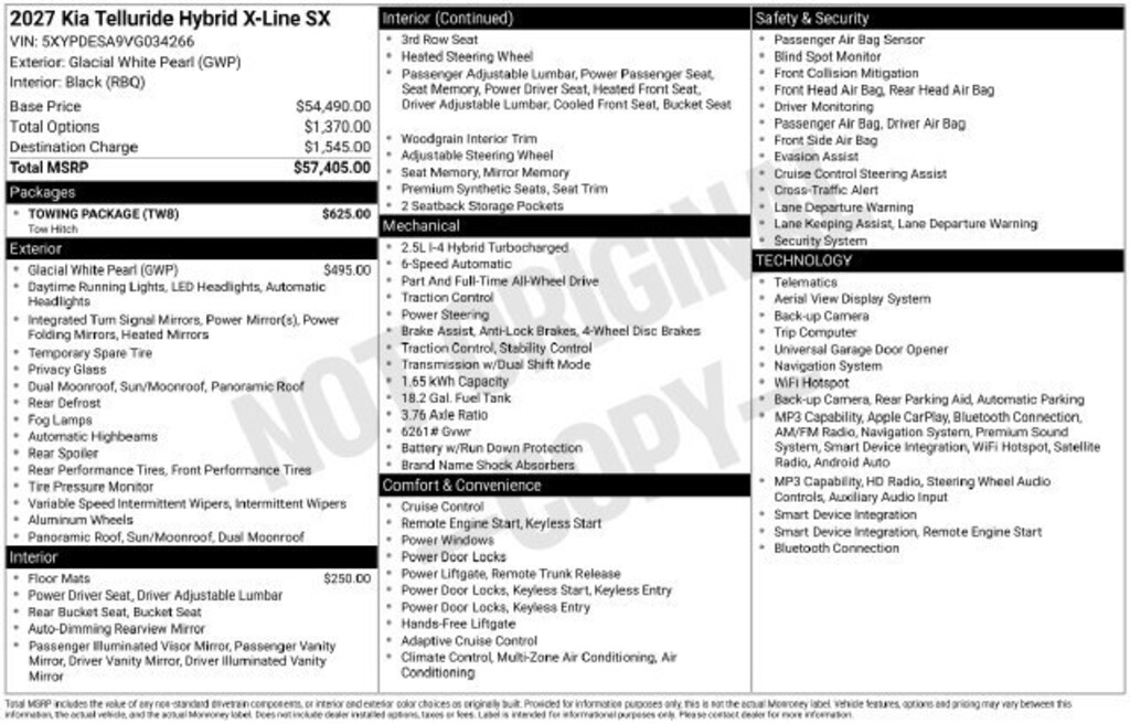 New 2027 Kia Telluride Hybrid X-Line SX SUV