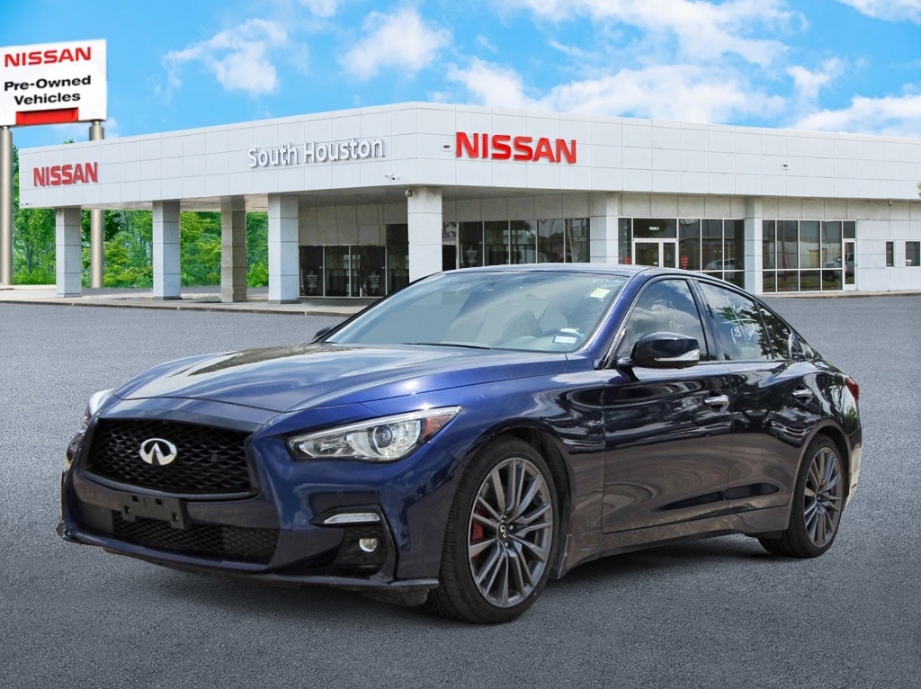 Certified 2022 INFINITI Q50 RED SPORT with VIN JN1FV7DP8NM370241 for sale in Houston, TX