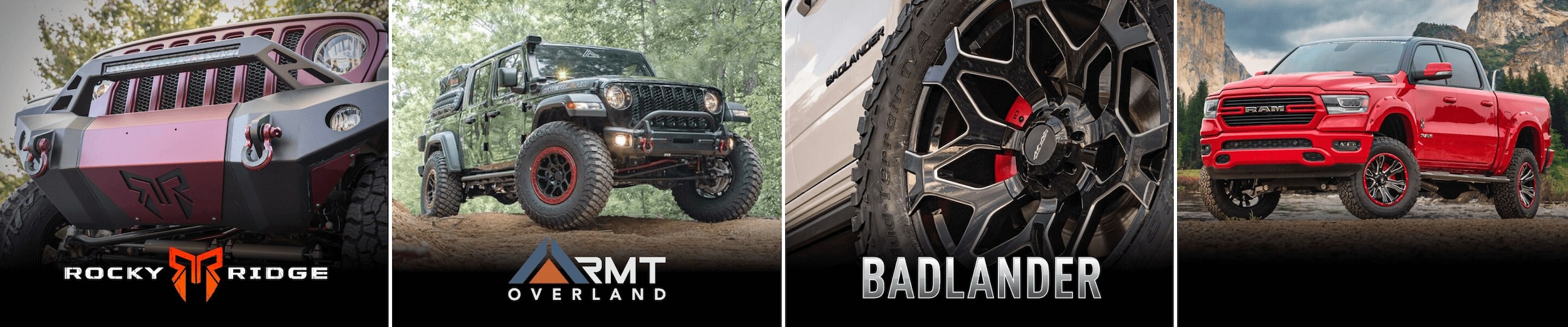 lifted truck trims: black widow, rocky ridge, rmt overlander, and badlander