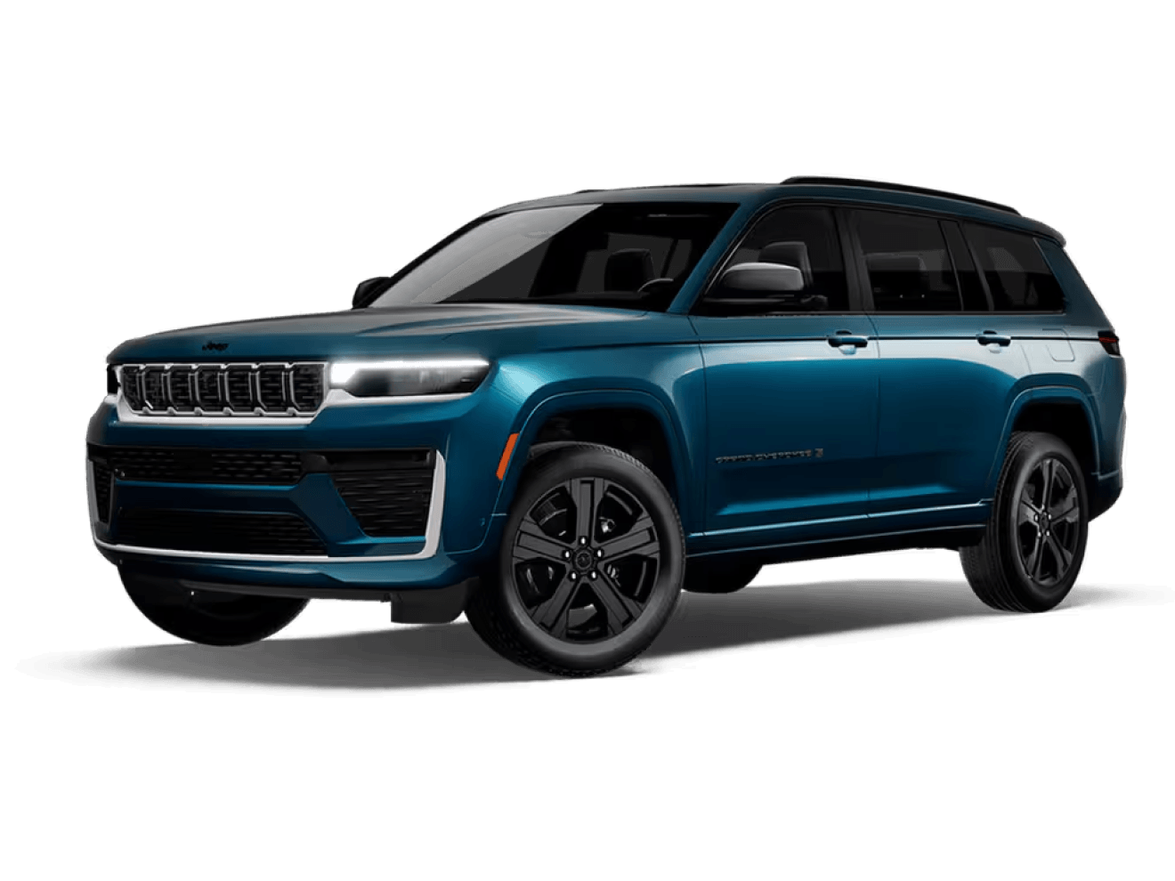 Front three-quarter view of a blue 2027 Jeep Grand Cherokee L.