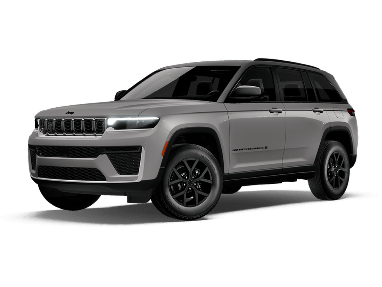 Front three-quarter view of a gray 2027 Jeep Grand Cherokee.