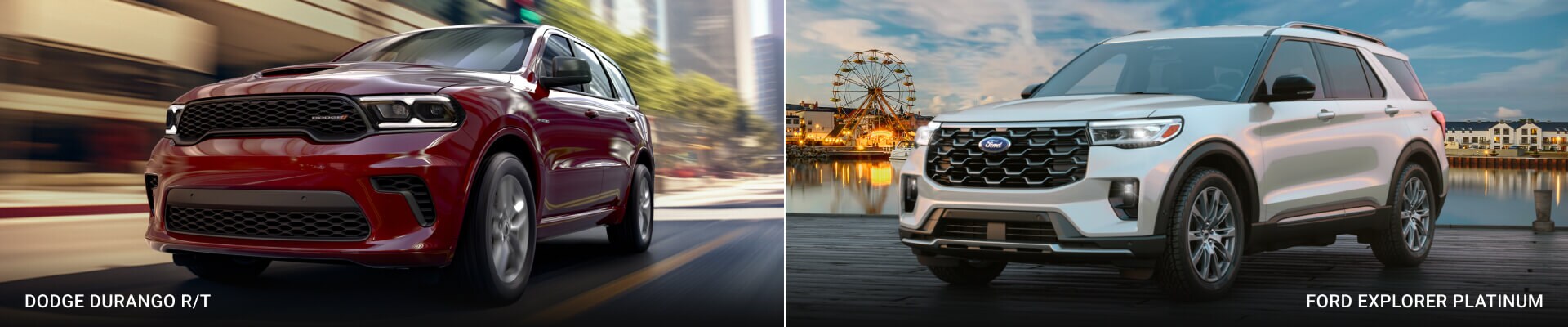 2025 Durango R/T in Octane Red & 2025 Explorer Platinum Star White Metallic