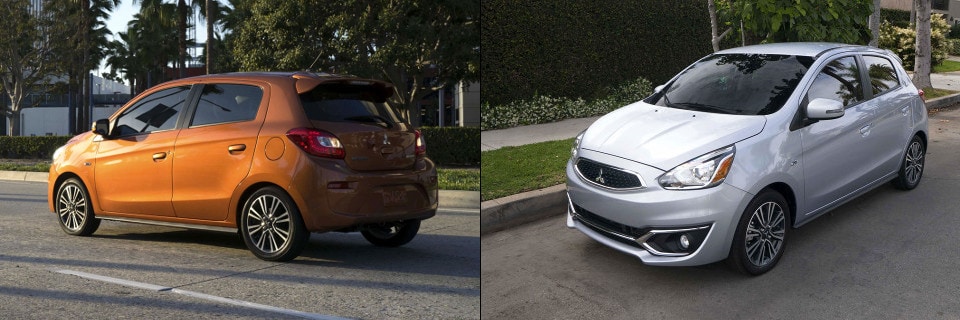 2018 Mitsubishi Mirage angled rear and front view