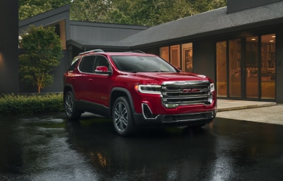 Front 3/4 View of Red GMC Acadia SUV