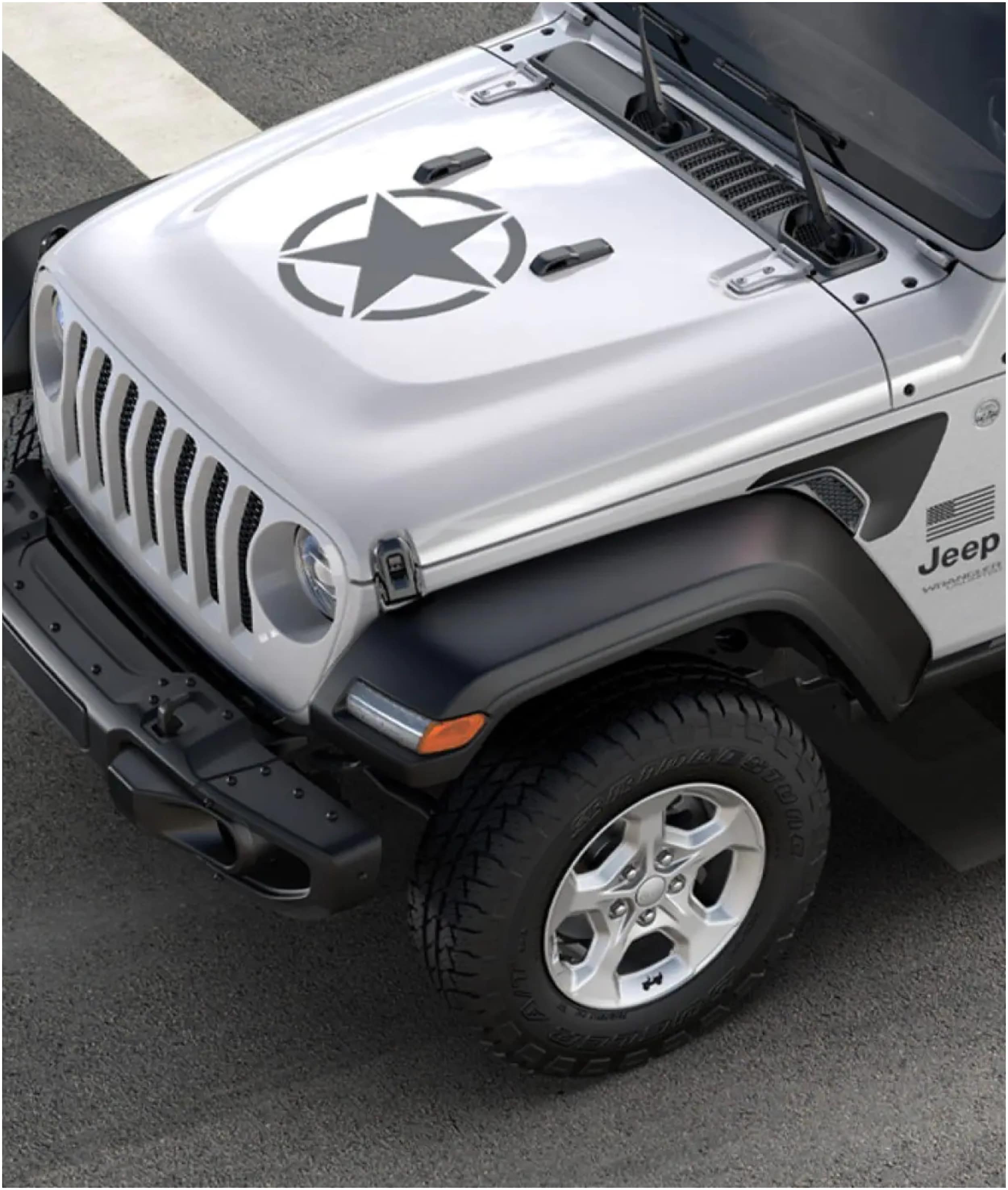 Close-Up of Jeep Wrangler Freedom Edition Hood with black star decal