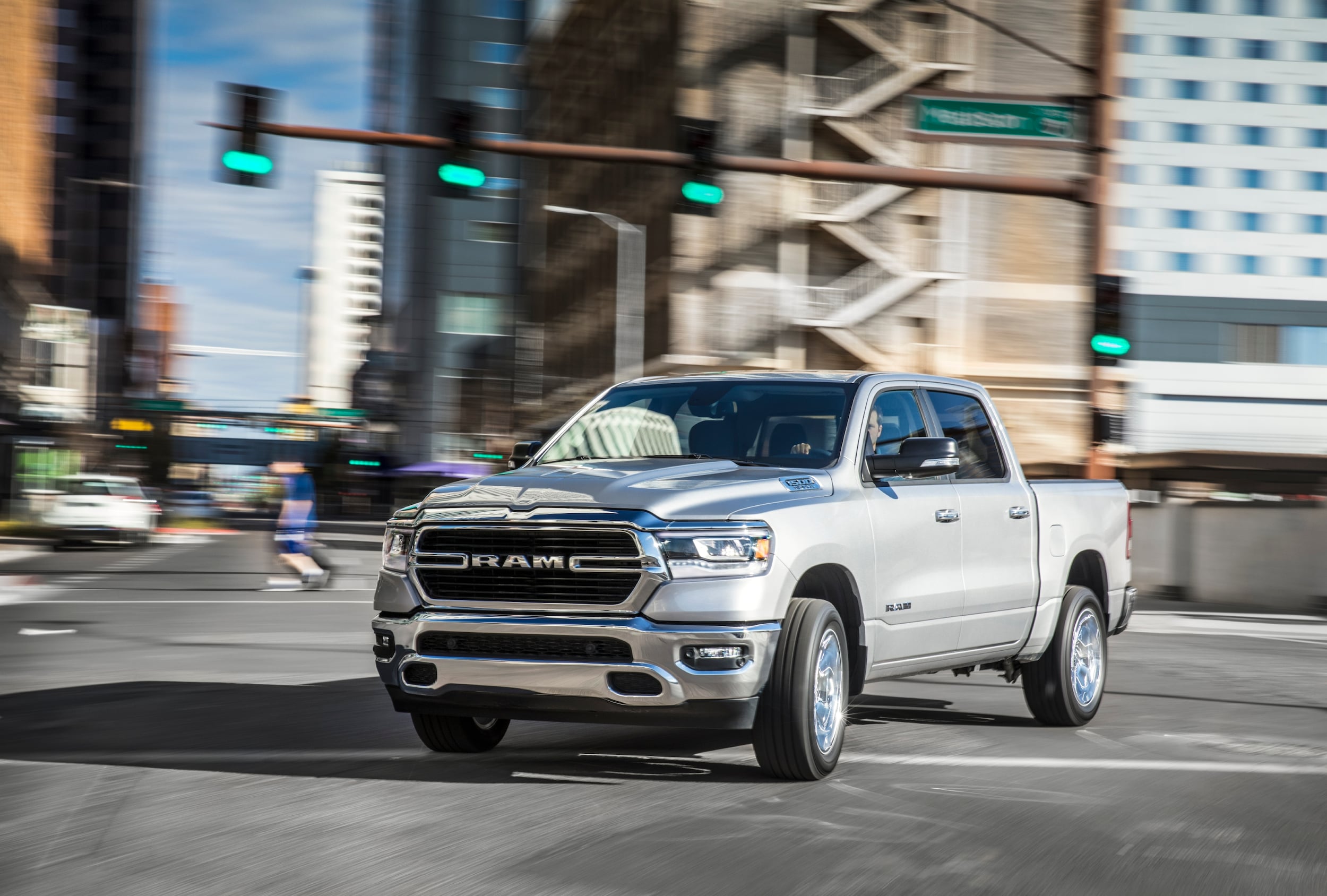 Ram Truck in driving through city