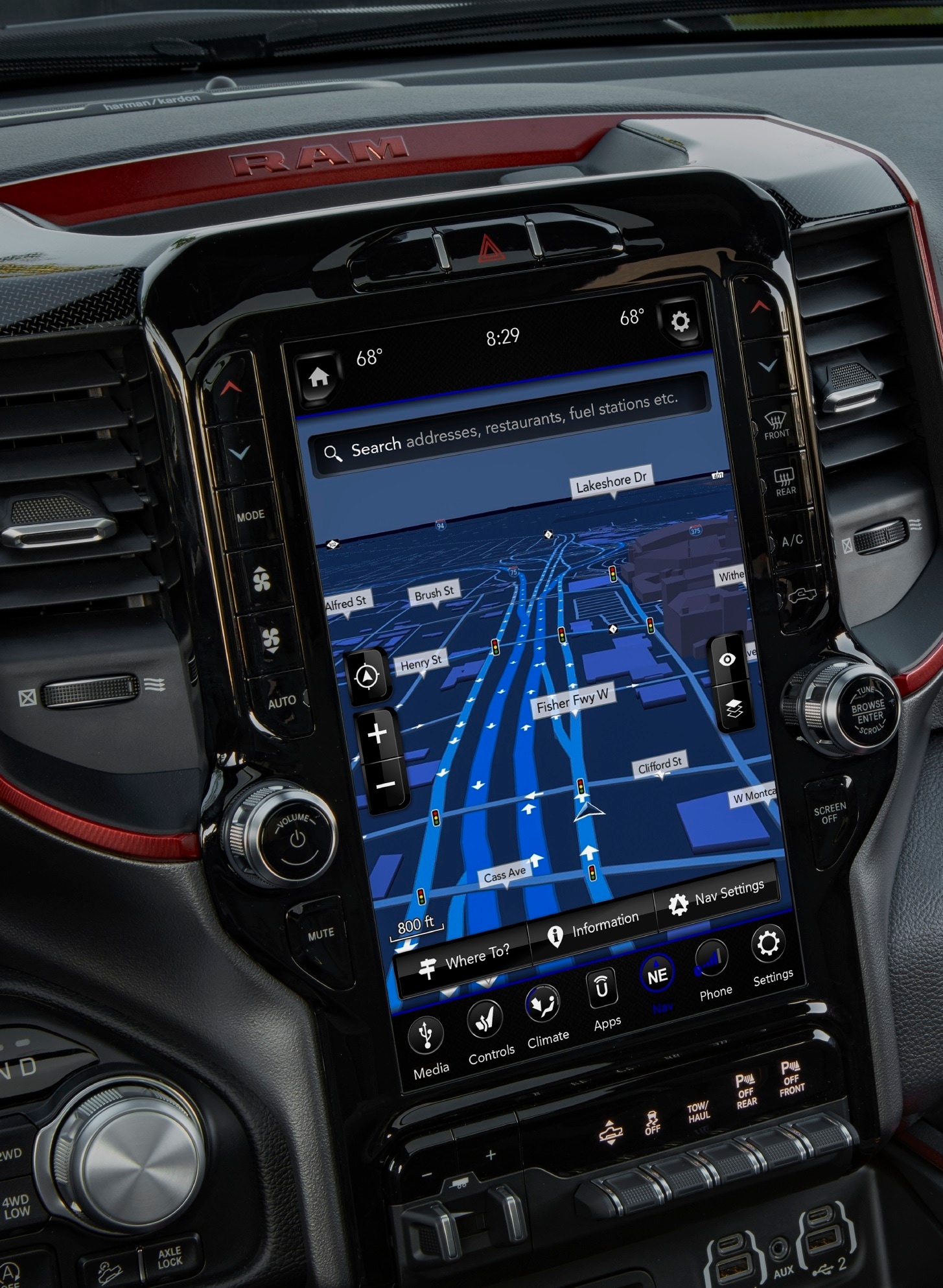 Close up of 12" Navigation Screen in Ram truck