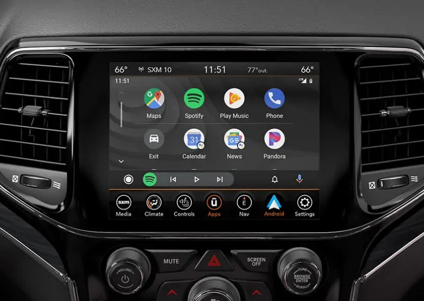 Front Screen of Jeep Display connected to Android Auto