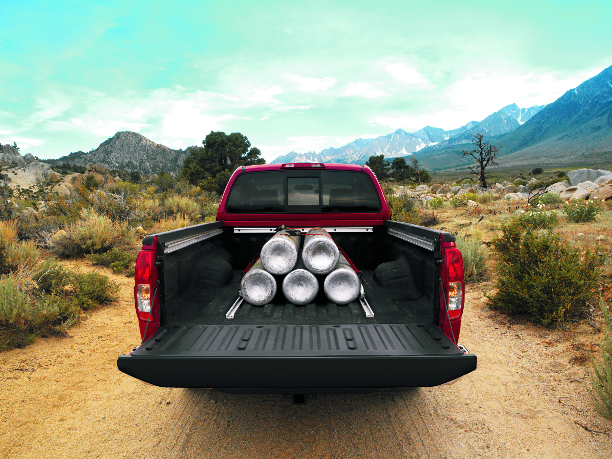 Rear View of Open truck bed of Nissan Frontier