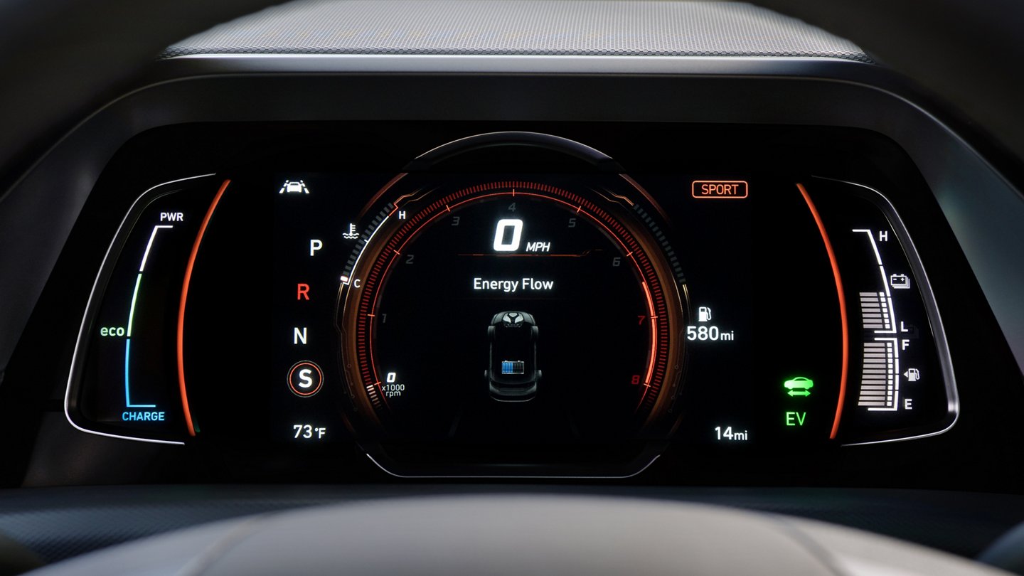 DAshboard view of energy flow on Hyundai Ioniq