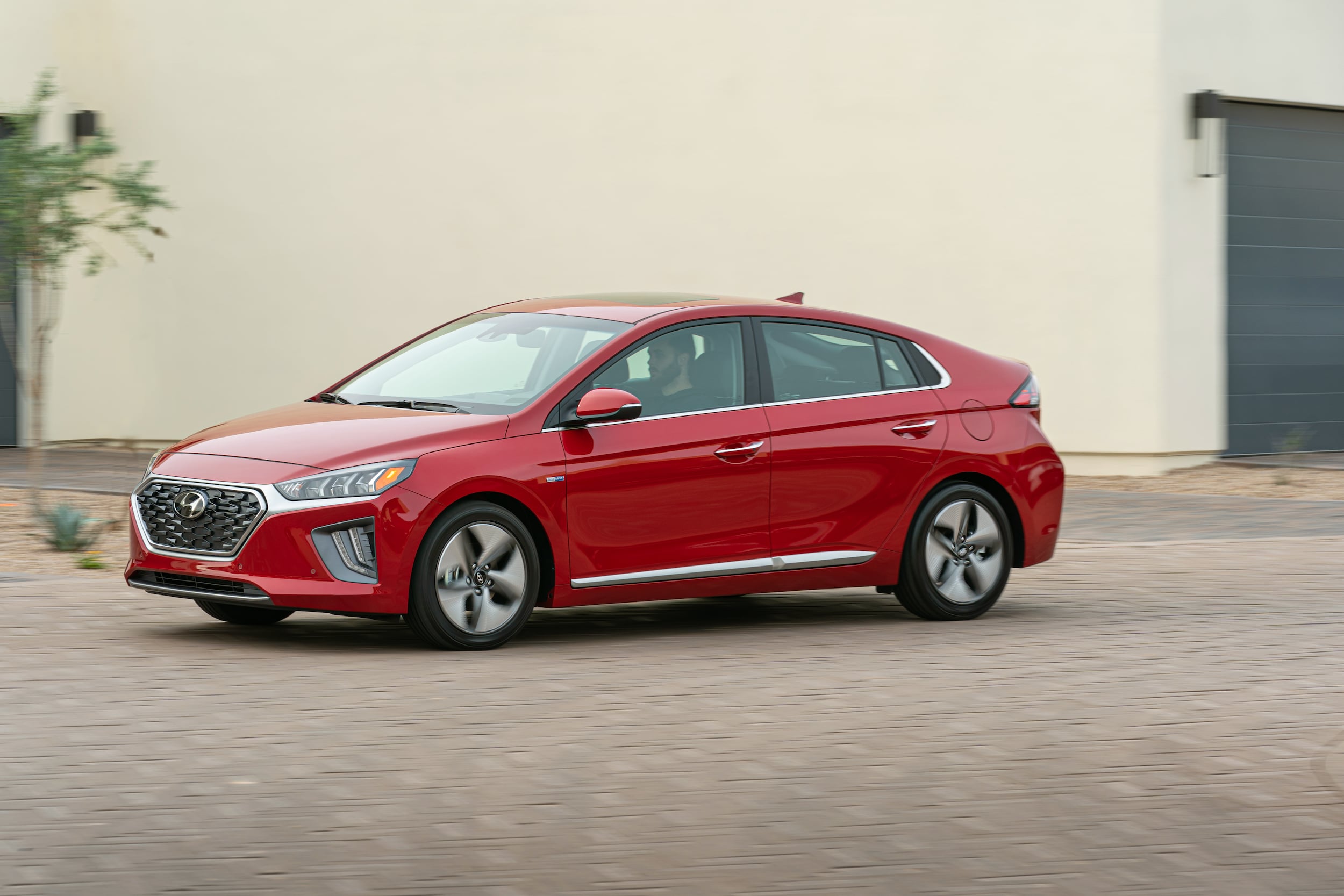 Front 3/4 of Red Hyundai Ioniq