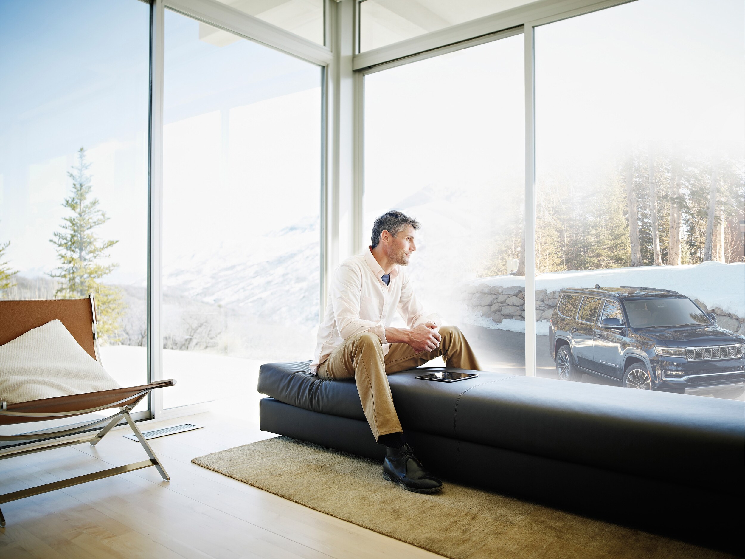 Person looking through a window