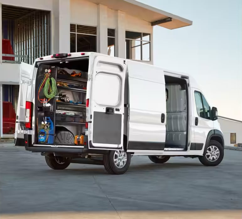 2026 RAM ProMaster -- rear 3/4 with doors open