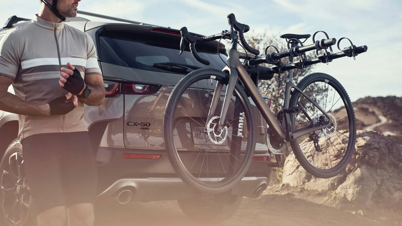 2026 Mazda CX-50 with bike carrier for family outdoor adventures near Seymour Johnson AFB