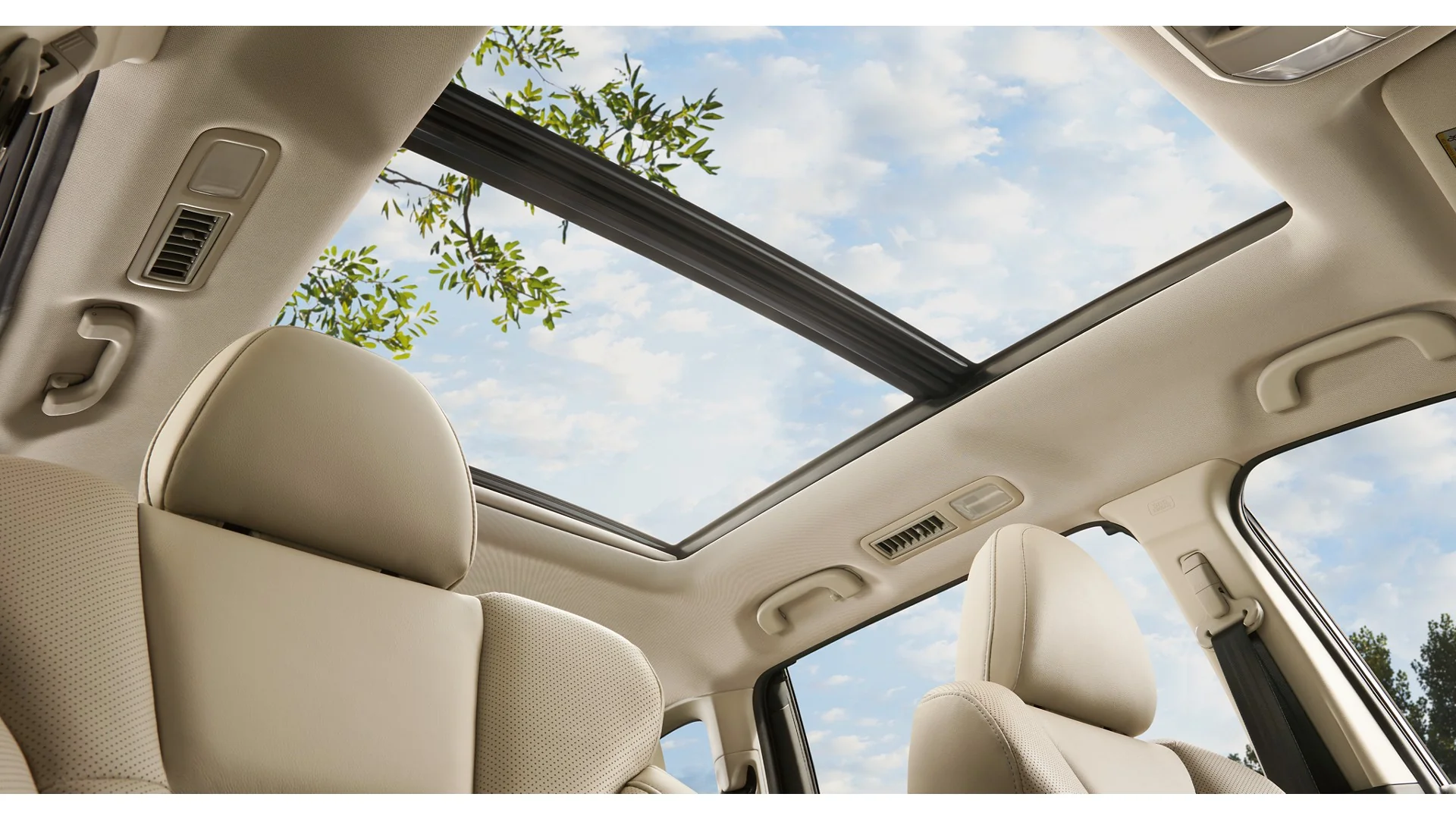 2026 Subaru Ascent available panoramic power moonroof — full open view