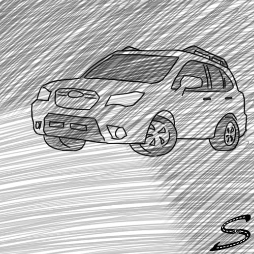 Drawing of a Forester in the dark and fog