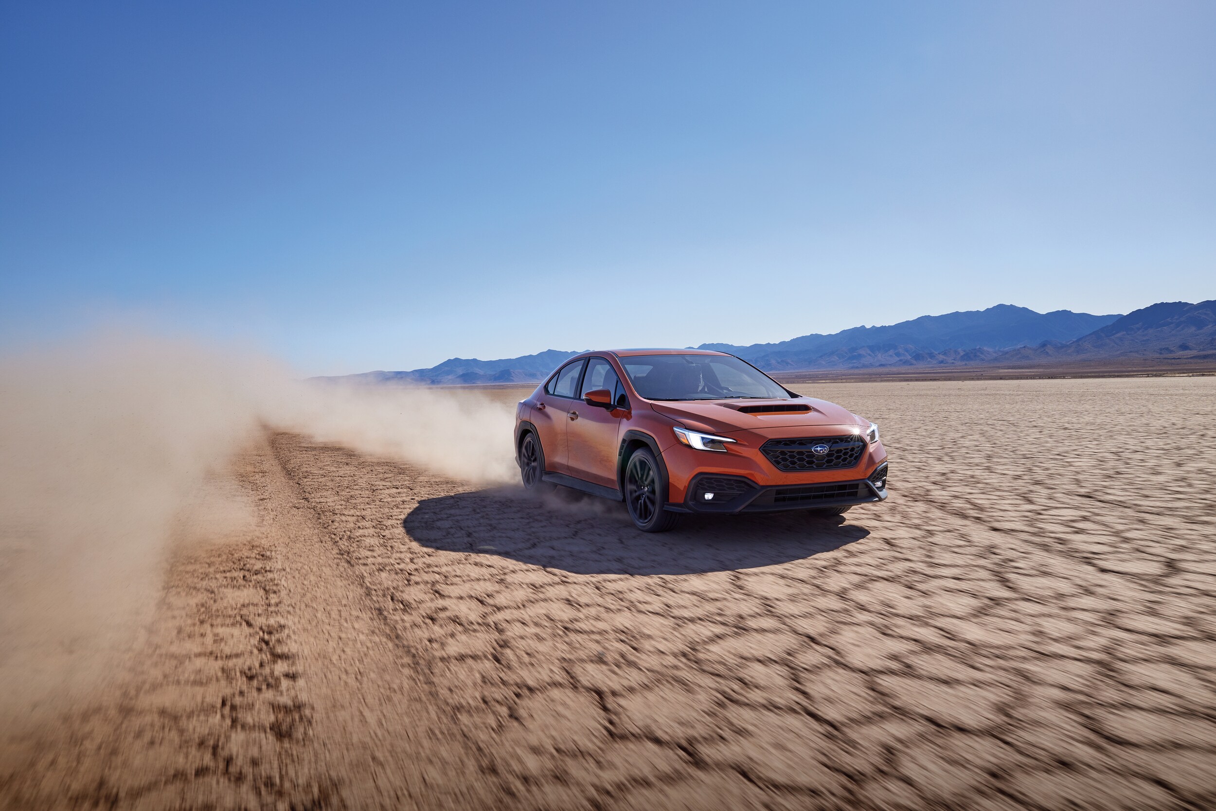 Subaru WRX driving in desert