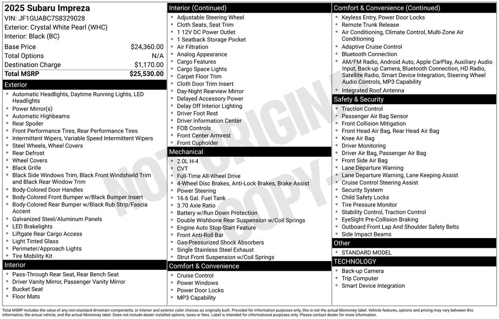 Certified 2025 Subaru Impreza Base Hatchback