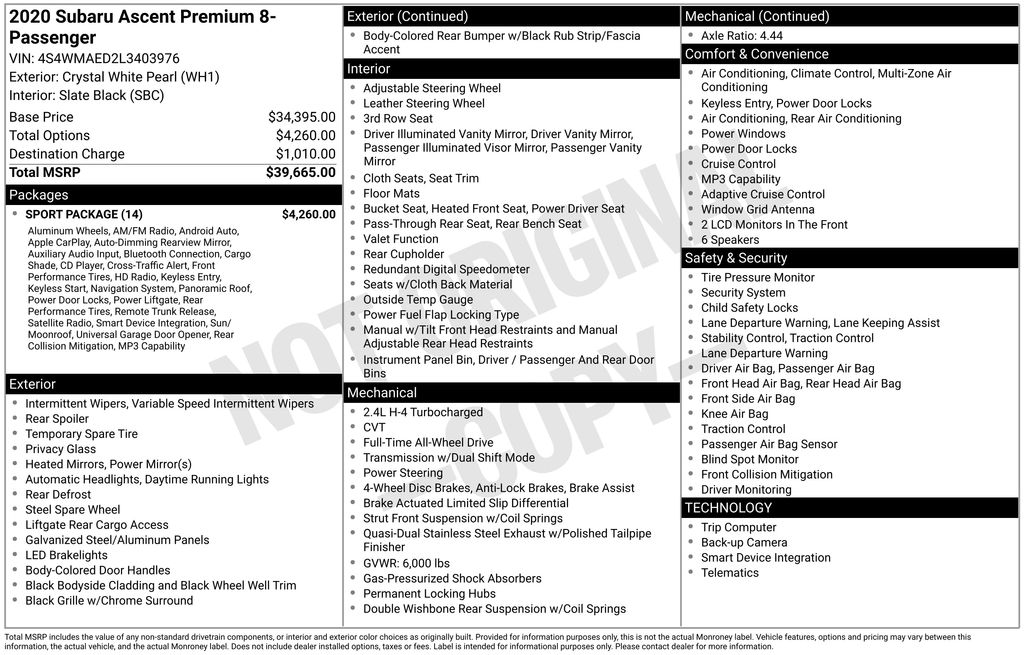 2020 Subaru Ascent Premium 8 Passenger's photo