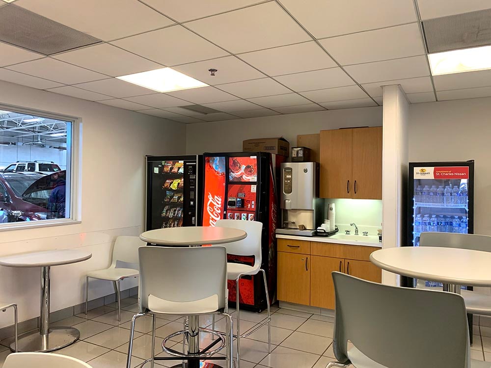 high tables and vending machines