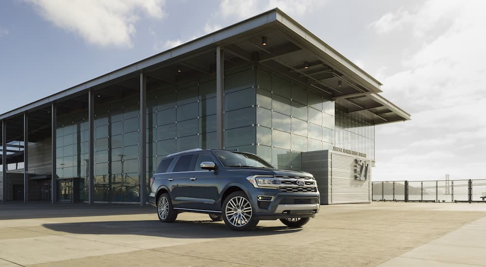 A grey 2023 Ford Expedition is shwon from the front at an angle.