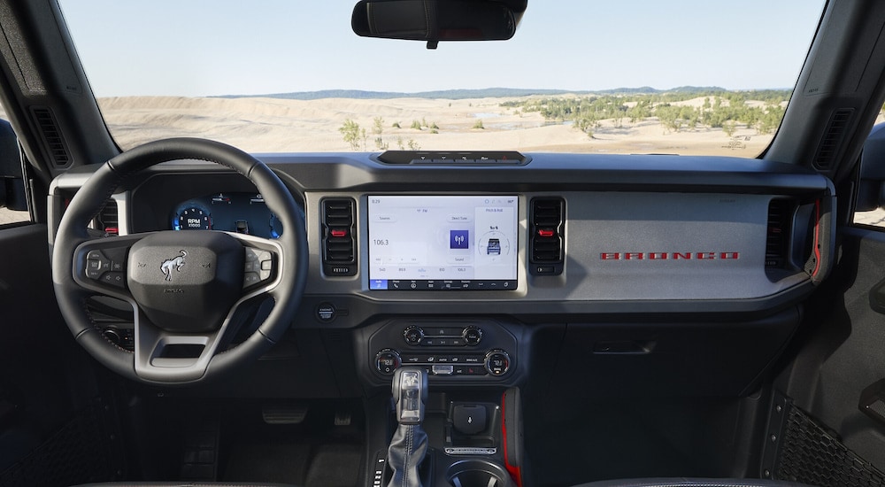 The front cabin of a 2025 Ford Bronco Big Bend for sale at a Ford dealer near Union City.