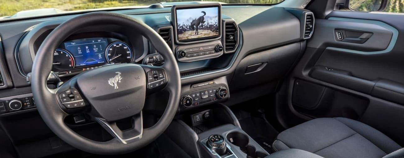 The black interior in a 2023 Ford Bronco Sport.