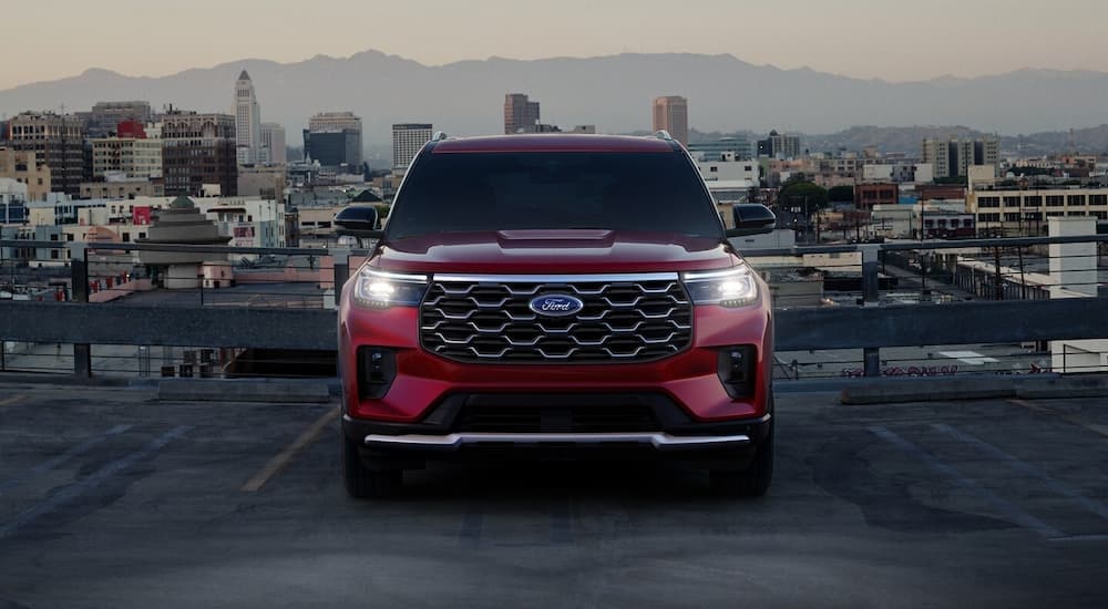 Red 2025 Ford Explorer for sale near Jackson parked.