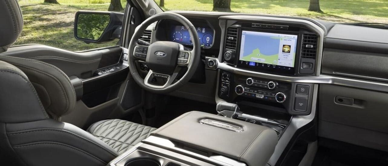 The dashboard and center console of a 2025 Ford F-150 for sale.
